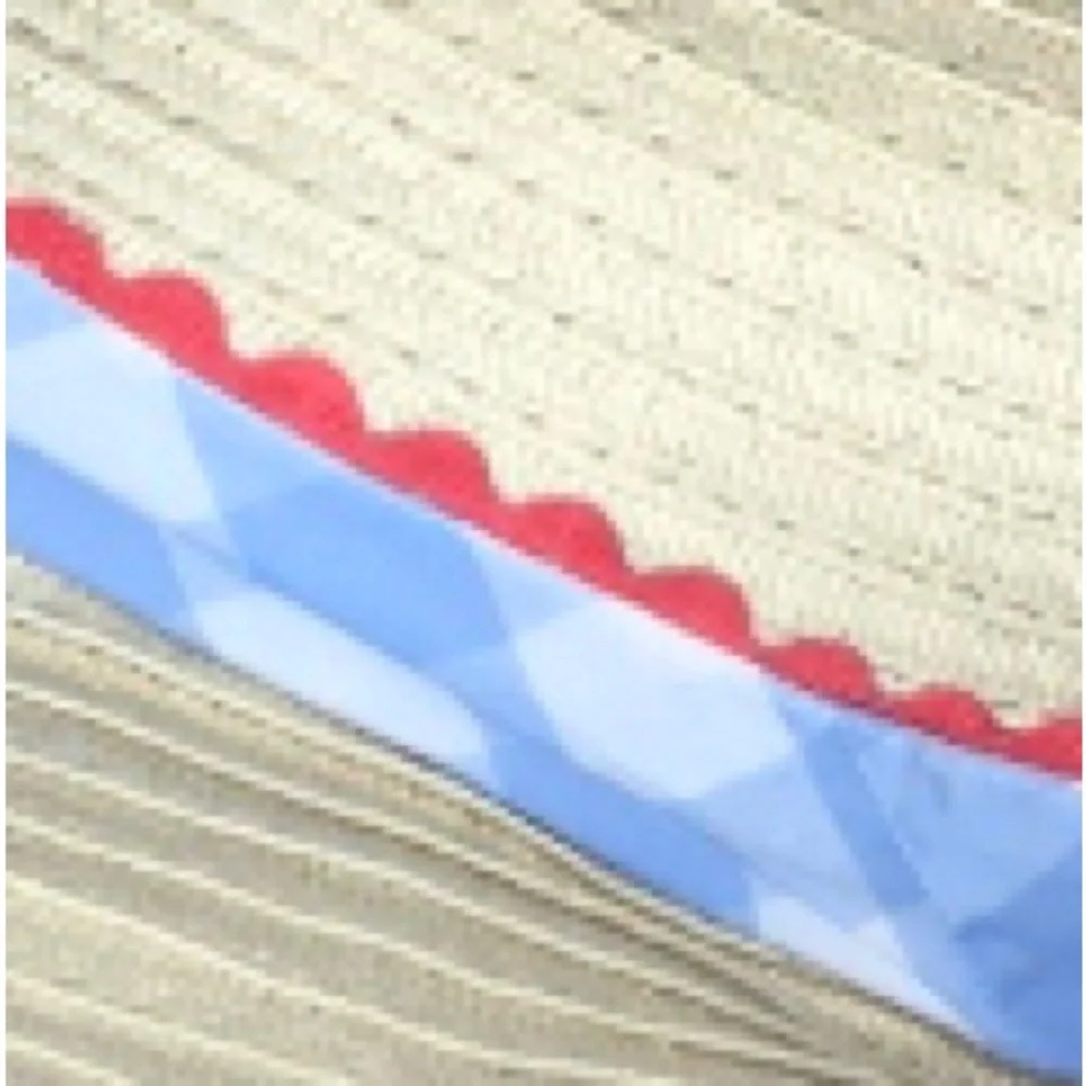 Tan Straw Sun Hat with Blue and Red Cotton Ribbon